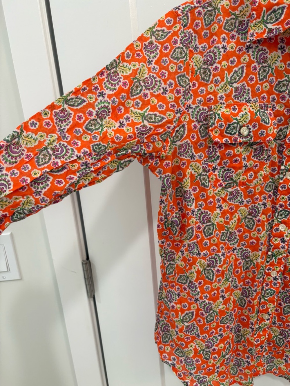 Lauren Ralph Lauren Cotton Orange Paisley Floral Button Down Size Medium - Picture 3 of 11